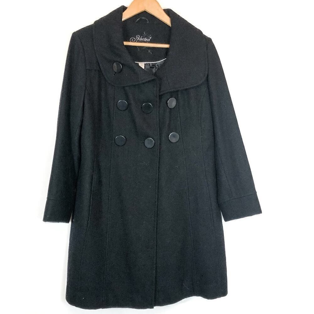 Selected Women's Wool Blend Black Pea Coat Size‎ M